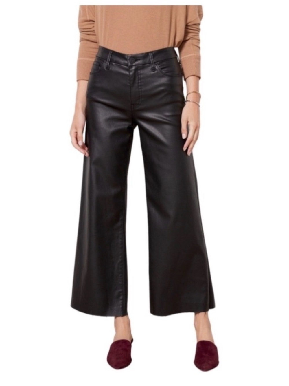Meg Ab Fab High Rise Wide Leg Raw Hem Coated jeans in black